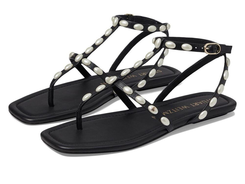Stuart Weitzman Womens Pearlita Flat Sandal Black 11.5 Medium